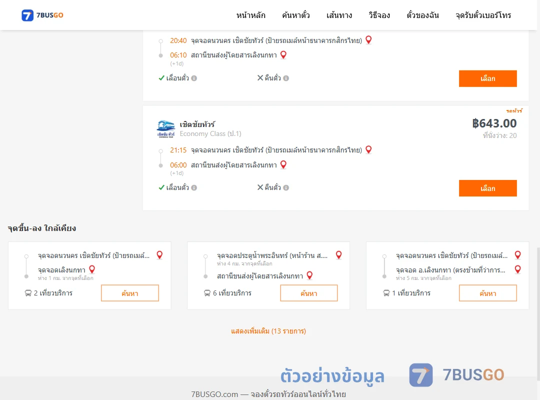 ตัวอย่างผลค้นหา นวนคร-เลิงนกทา