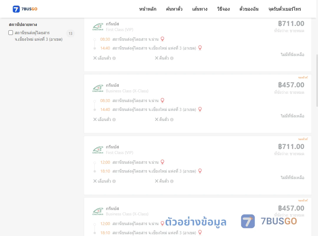 ตัวอย่างผลค้นหา น่าน-เชียงใหม่
