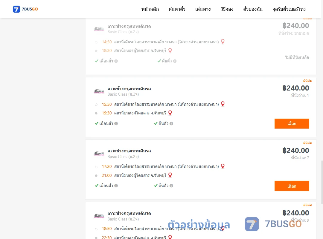 ตัวอย่างผลค้นหา บางนา-จันทบุรี