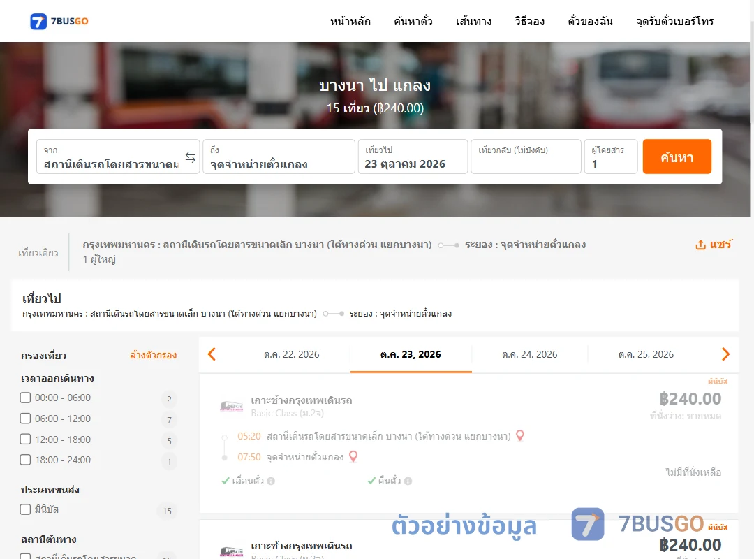 ตัวอย่างผลค้นหา บางนา-แกลง