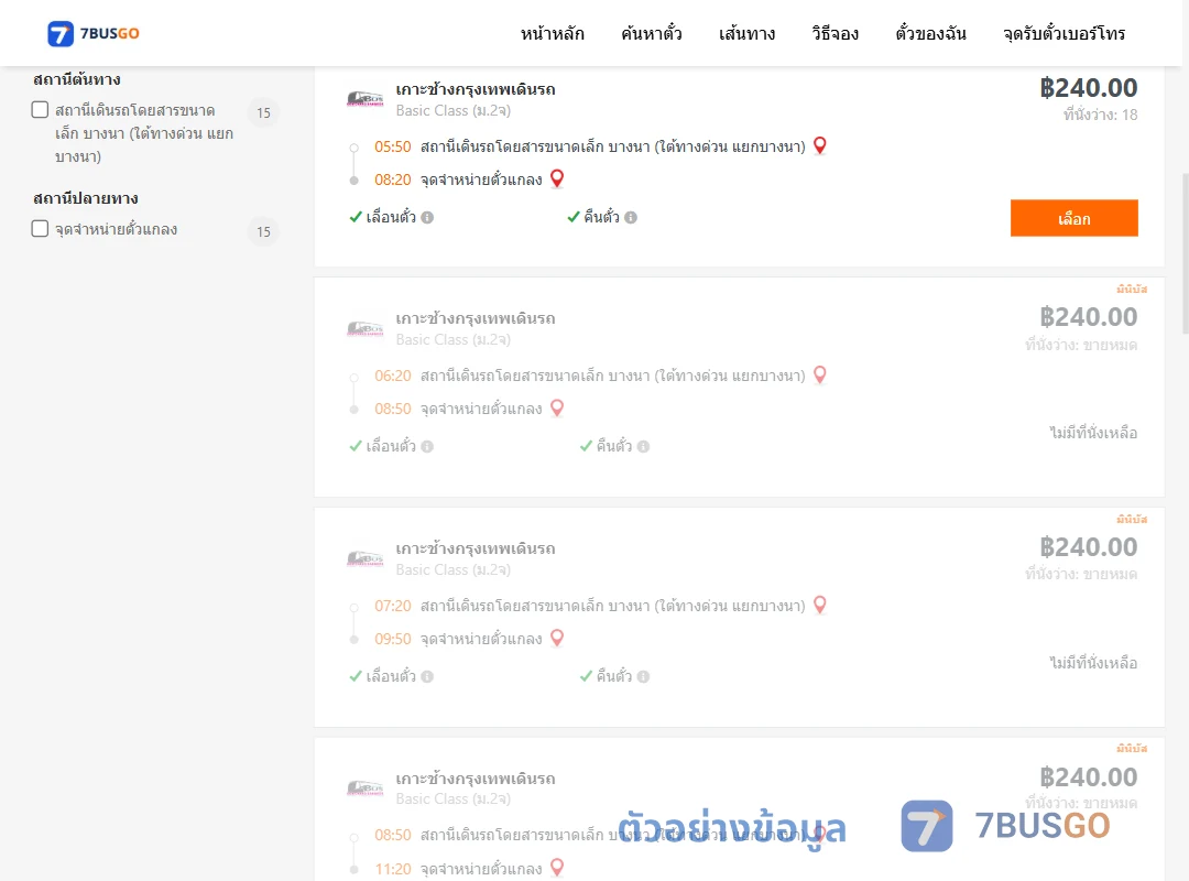 ตัวอย่างผลค้นหา บางนา-แกลง
