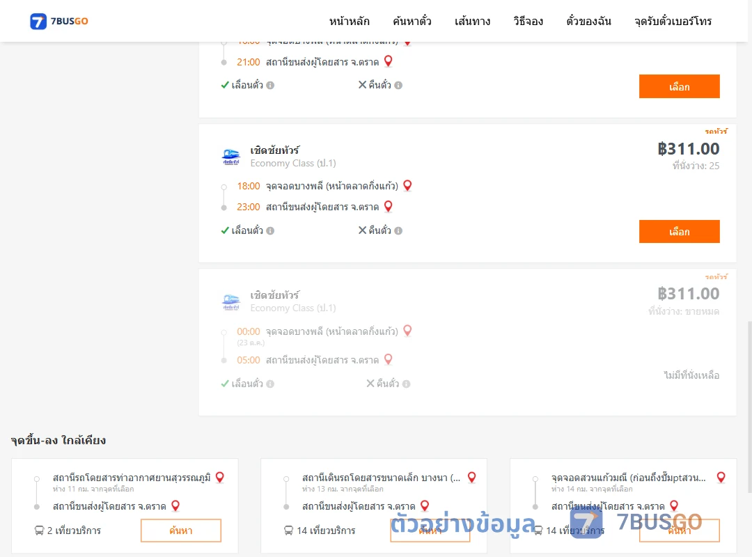 ตัวอย่างผลค้นหา บางพลี-ตราด