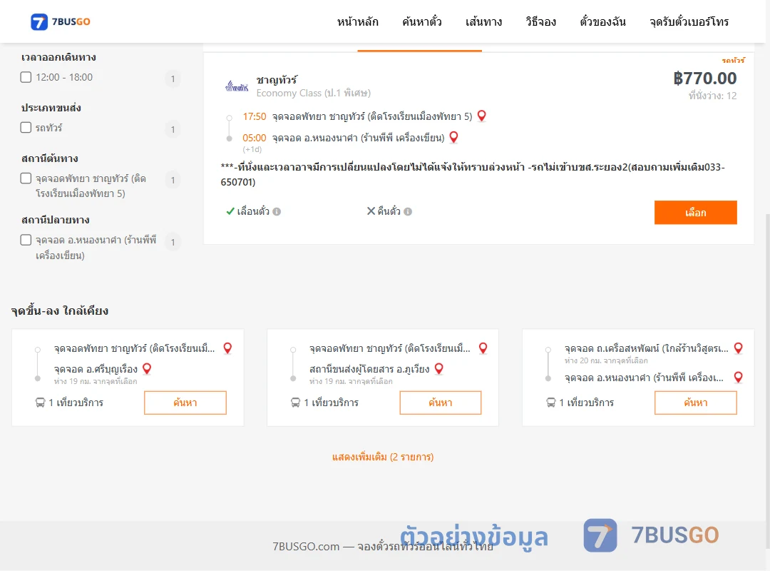 ตัวอย่างผลค้นหา พัทยา-หนองนาคำ