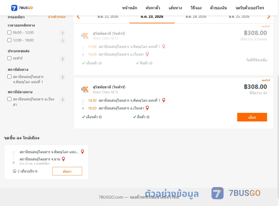 ตัวอย่างผลค้นหา พิษณุโลก1-เวียงสา