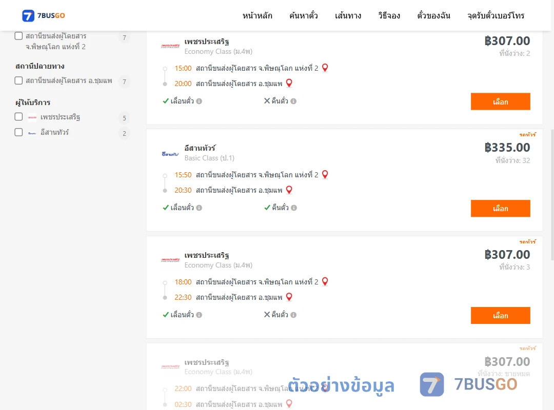 ตัวอย่างผลค้นหา พิษณุโลก2-ชุมแพ