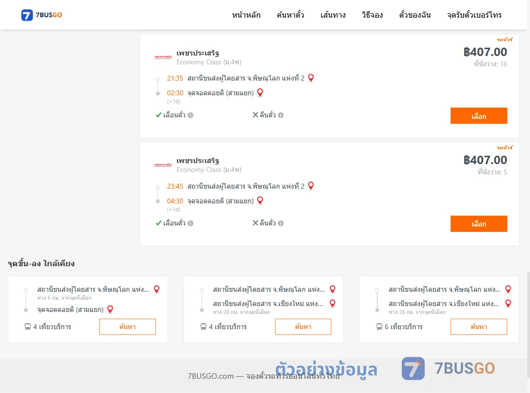 ตัวอย่างผลค้นหา พิษณุโลก2-ดอยติสามแยก