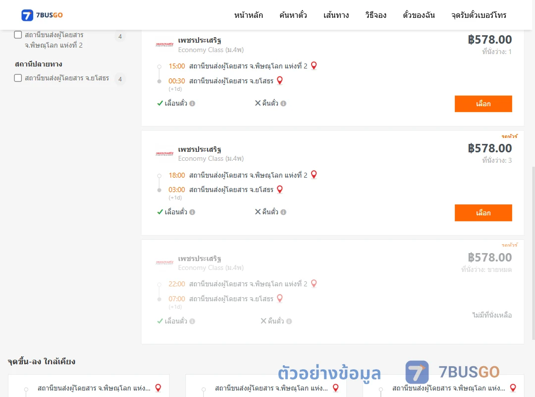 ตัวอย่างผลค้นหา พิษณุโลก2-ยโสธร