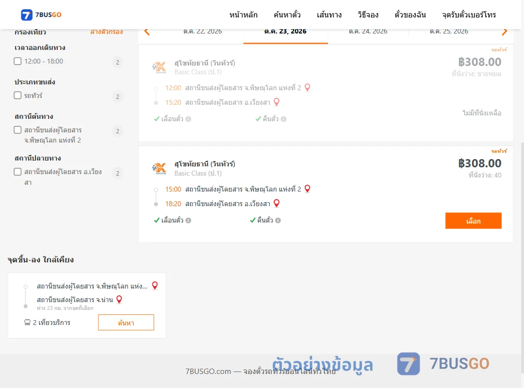 ตัวอย่างผลค้นหา พิษณุโลก2-เวียงสา