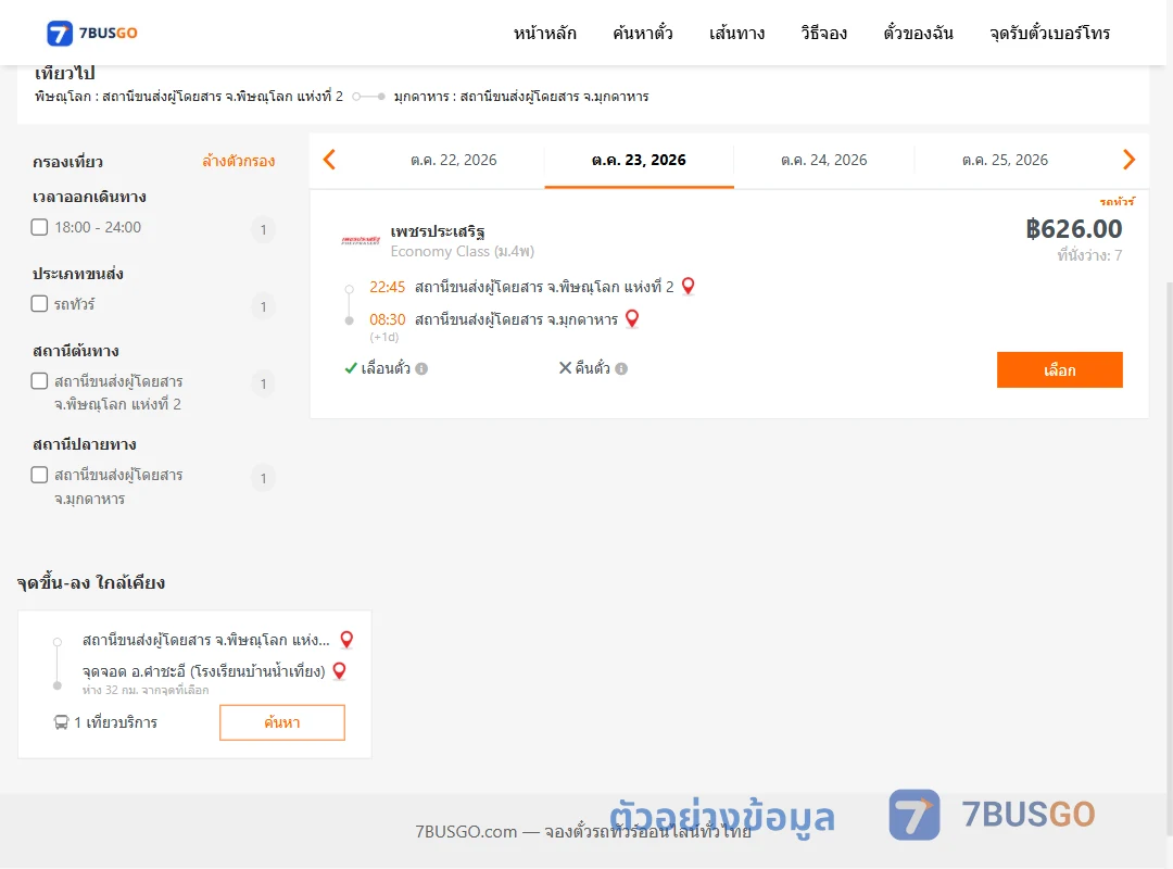 ตัวอย่างผลค้นหา พิษณุโลก-มุกดาหาร