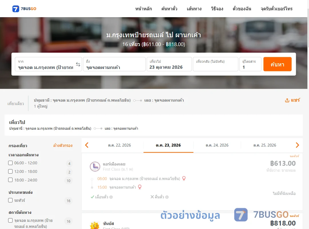 ตัวอย่างผลค้นหา ม.กรุงเทพป้ายรถเมล์-ผานกเค้า