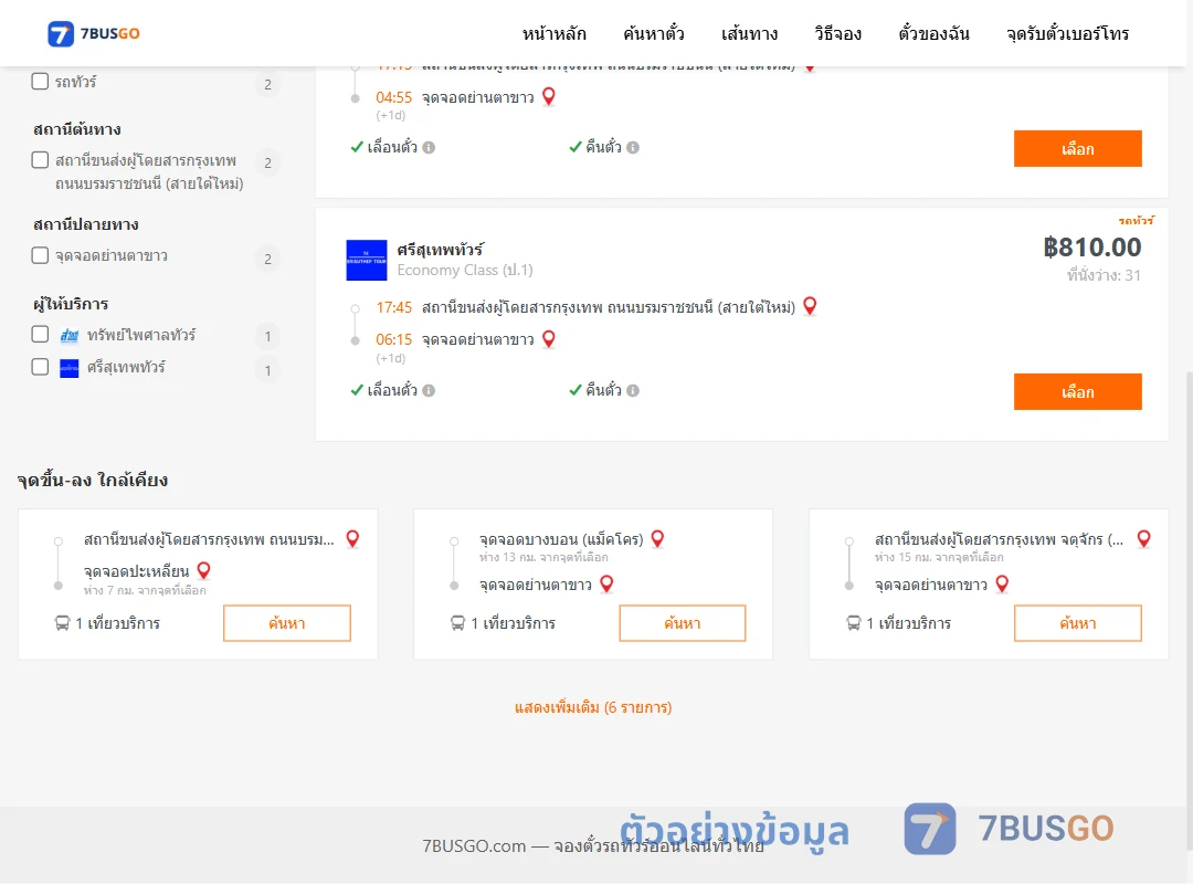 ตัวอย่างผลค้นหา ย่านตาขาว-กรุงเทพ
