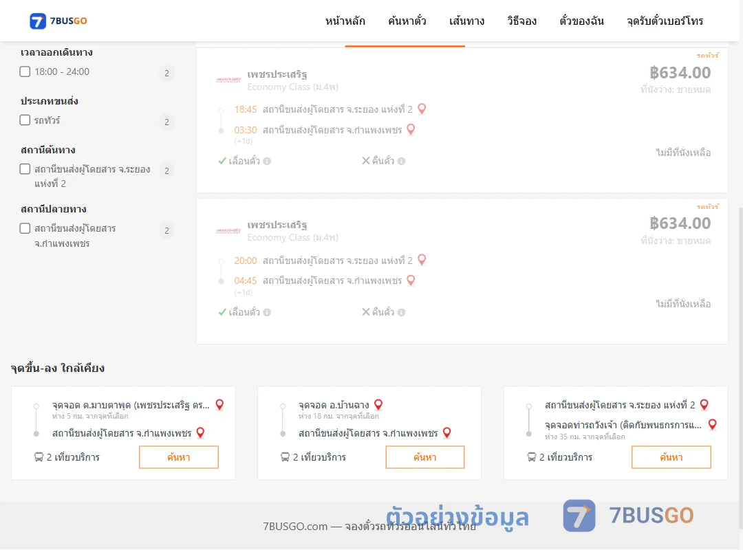 ตัวอย่างผลค้นหา ระยอง-กำแพงเพชร