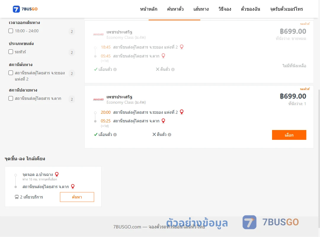 ตัวอย่างผลค้นหา ระยอง-ตาก