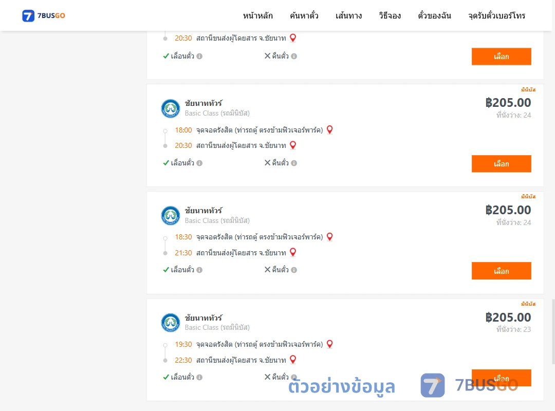 ตัวอย่างผลค้นหา รังสิต-ชัยนาท