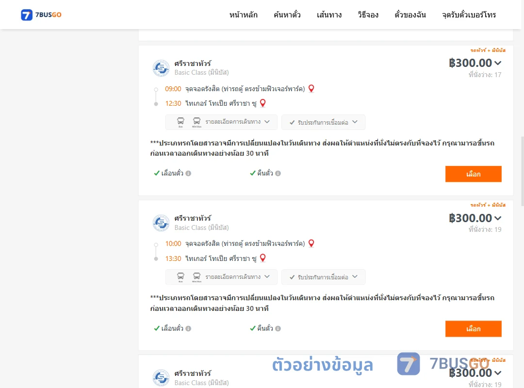 ตัวอย่างผลค้นหา รังสิต-ไทเกอร์โทเปียศรีราชาซู