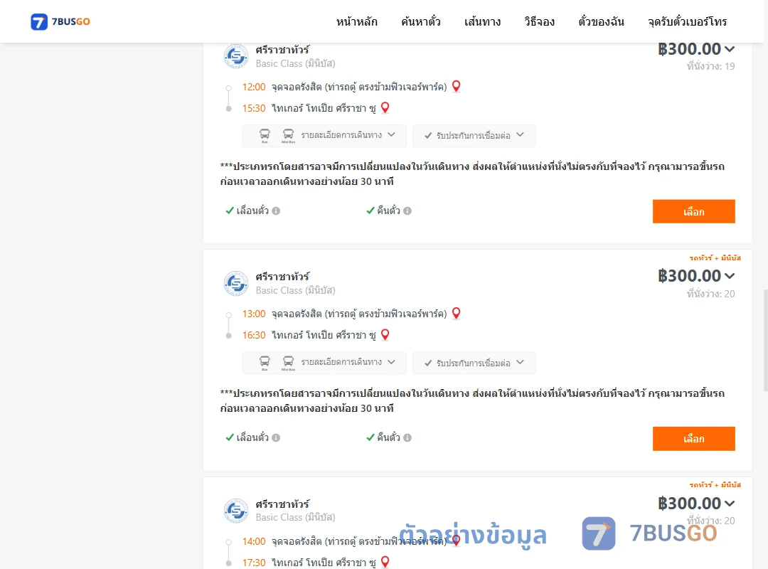 ตัวอย่างผลค้นหา รังสิต-ไทเกอร์โทเปียศรีราชาซู