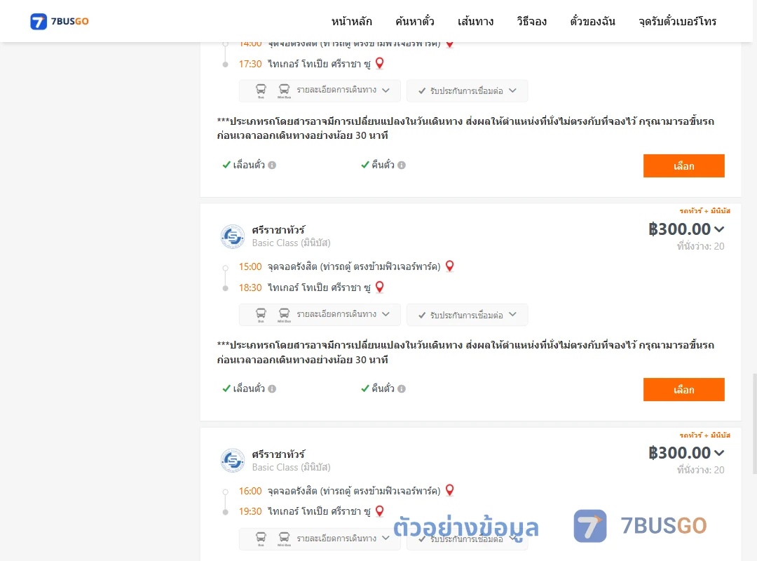 ตัวอย่างผลค้นหา รังสิต-ไทเกอร์โทเปียศรีราชาซู