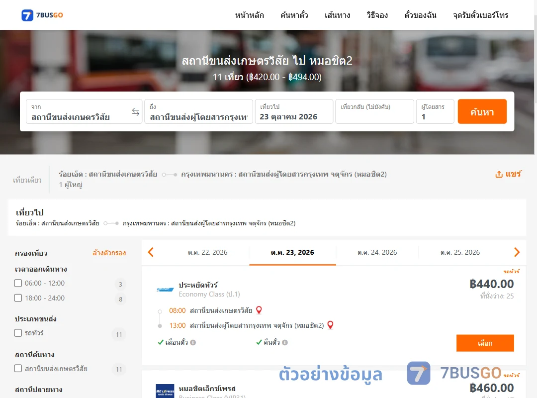 ตัวอย่างผลค้นหา สถานีขนส่งเกษตรวิสัย-หมอชิต2