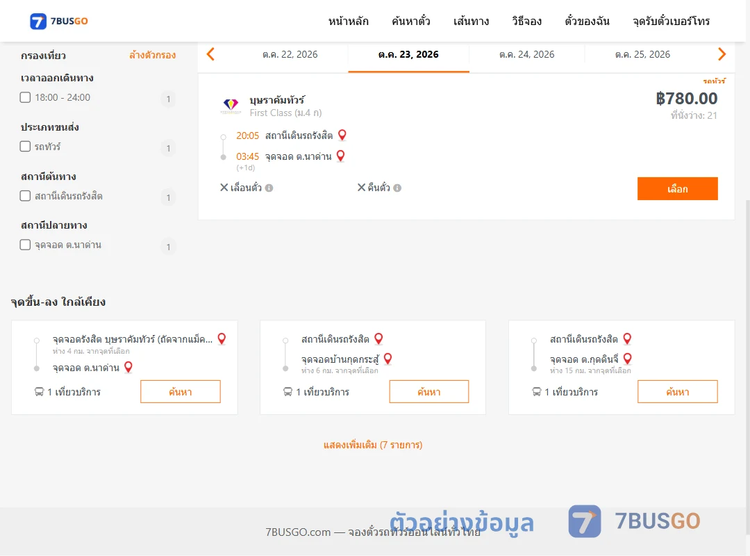 ตัวอย่างผลค้นหา สถานีเดินรถรังสิต-ตำบลนาด่าน