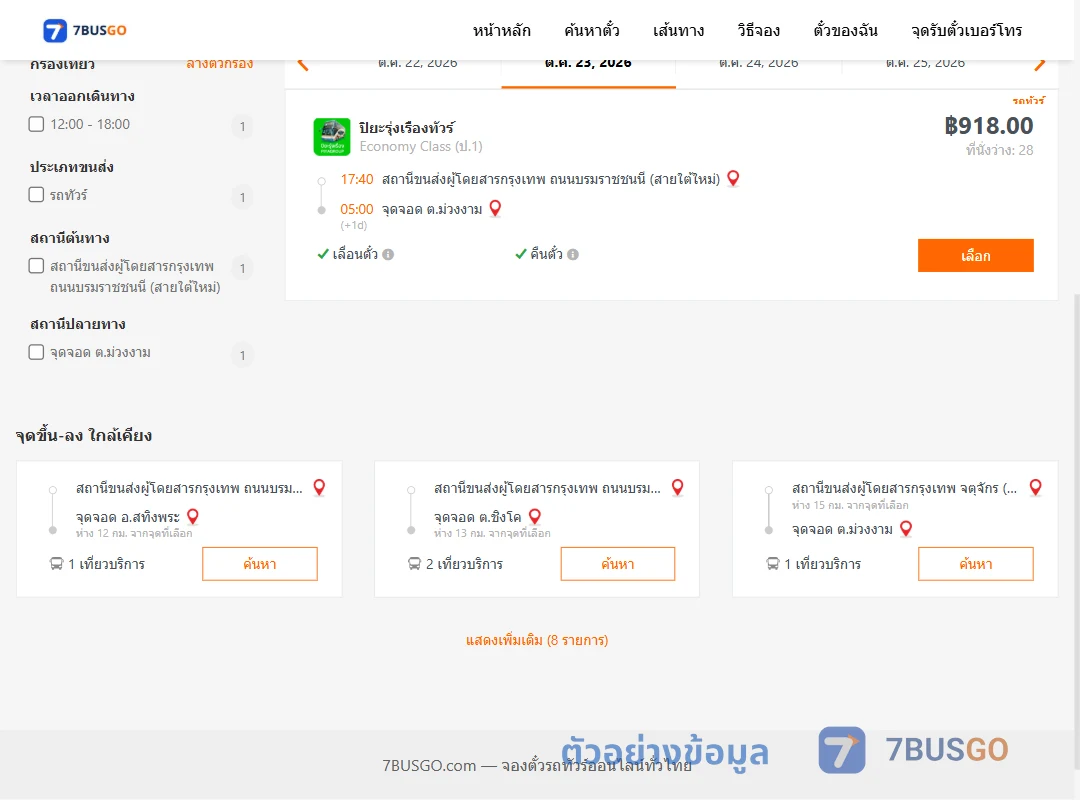 ตัวอย่างผลค้นหา สายใต้ใหม่-ตำบลม่วงงาม
