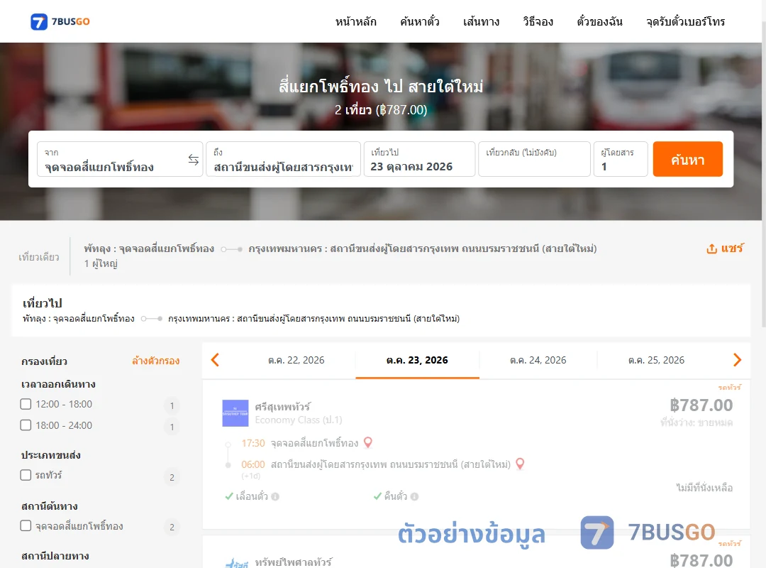 ตัวอย่างผลค้นหา สี่แยกโพธิ์ทอง-สายใต้ใหม่