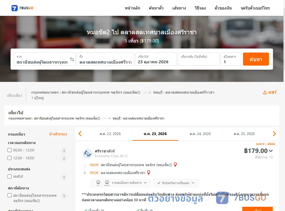 ตัวอย่างผลค้นหา หมอชิต2-ตลาดสดเทศบาลเมืองศรีราชา