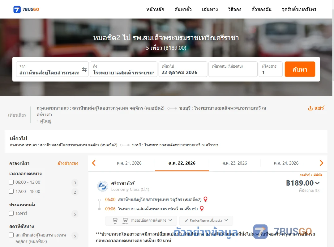 ตัวอย่างผลค้นหา หมอชิต2-รพ.สมเด็จพระบรมราชเทวีณศรีราชา