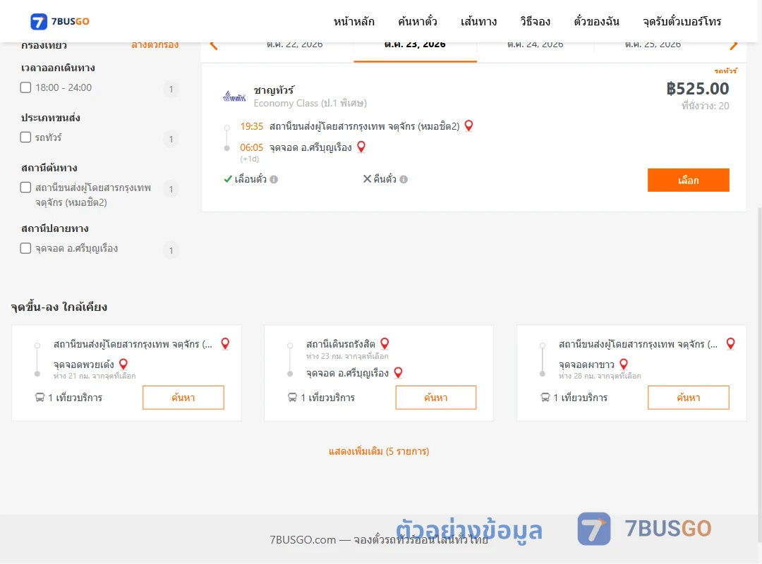 ตัวอย่างผลค้นหา หมอชิต2-ศรีบุญเรือง