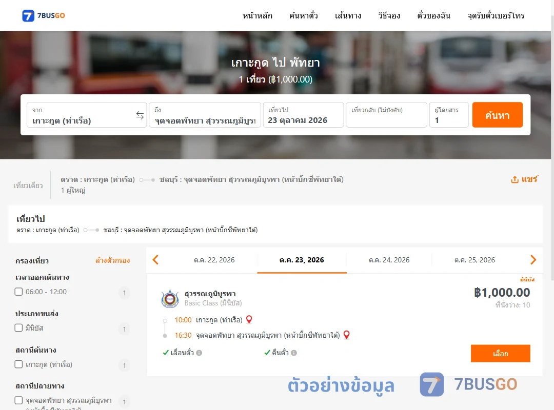 ตัวอย่างผลค้นหา เกาะกูด-พัทยา