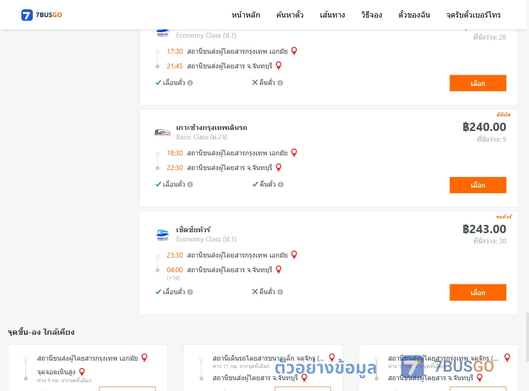 ตัวอย่างผลค้นหา เอกมัย-จันทบุรี