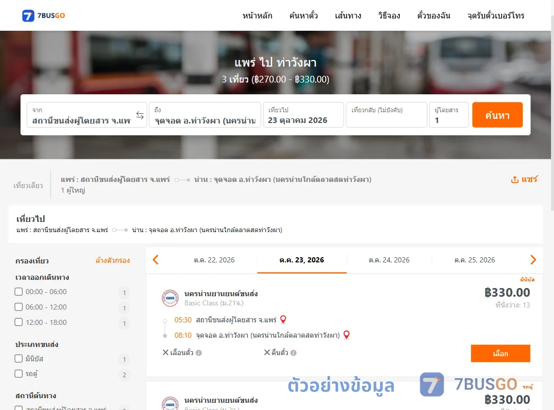 ตัวอย่างผลค้นหา แพร่-ท่าวังผา
